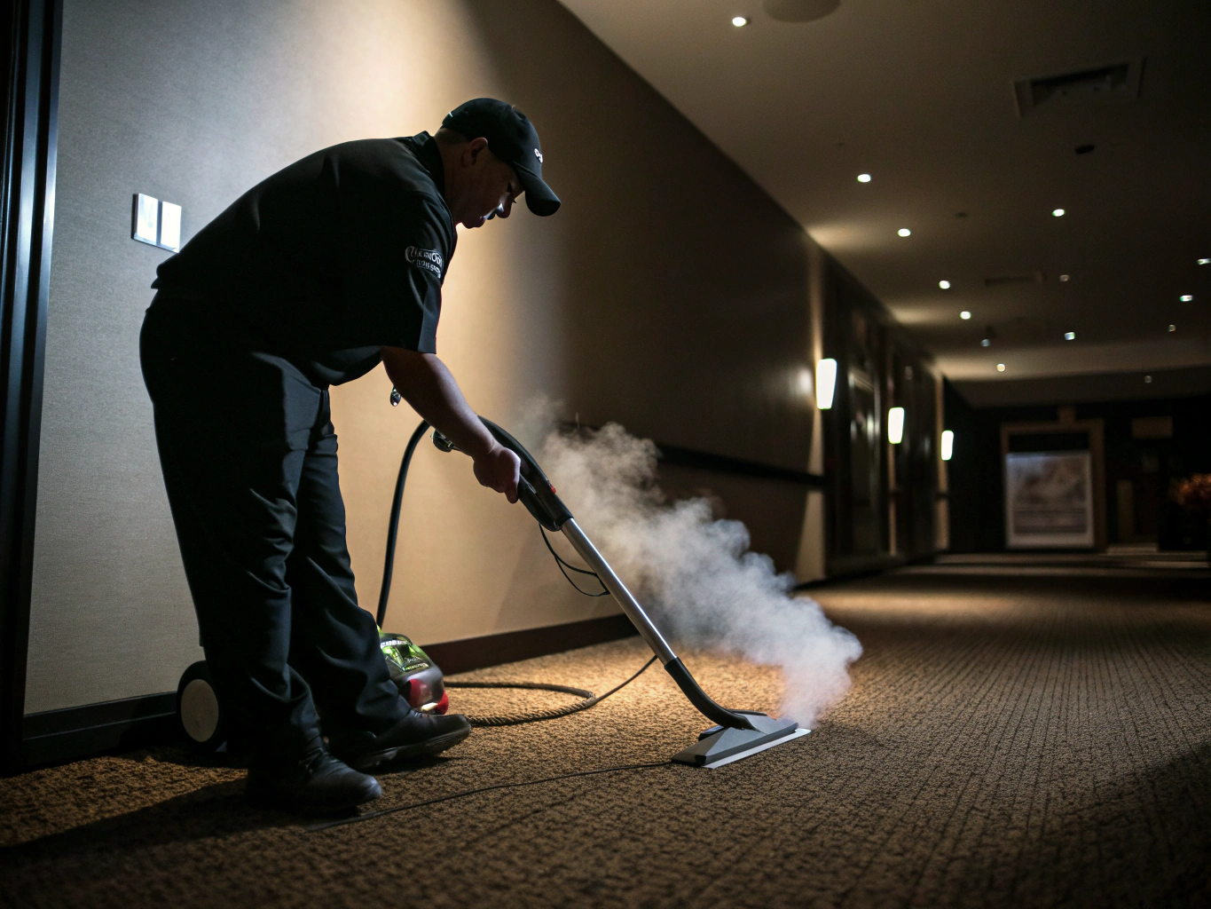 Deep steam carpet cleaning inside a modern living room