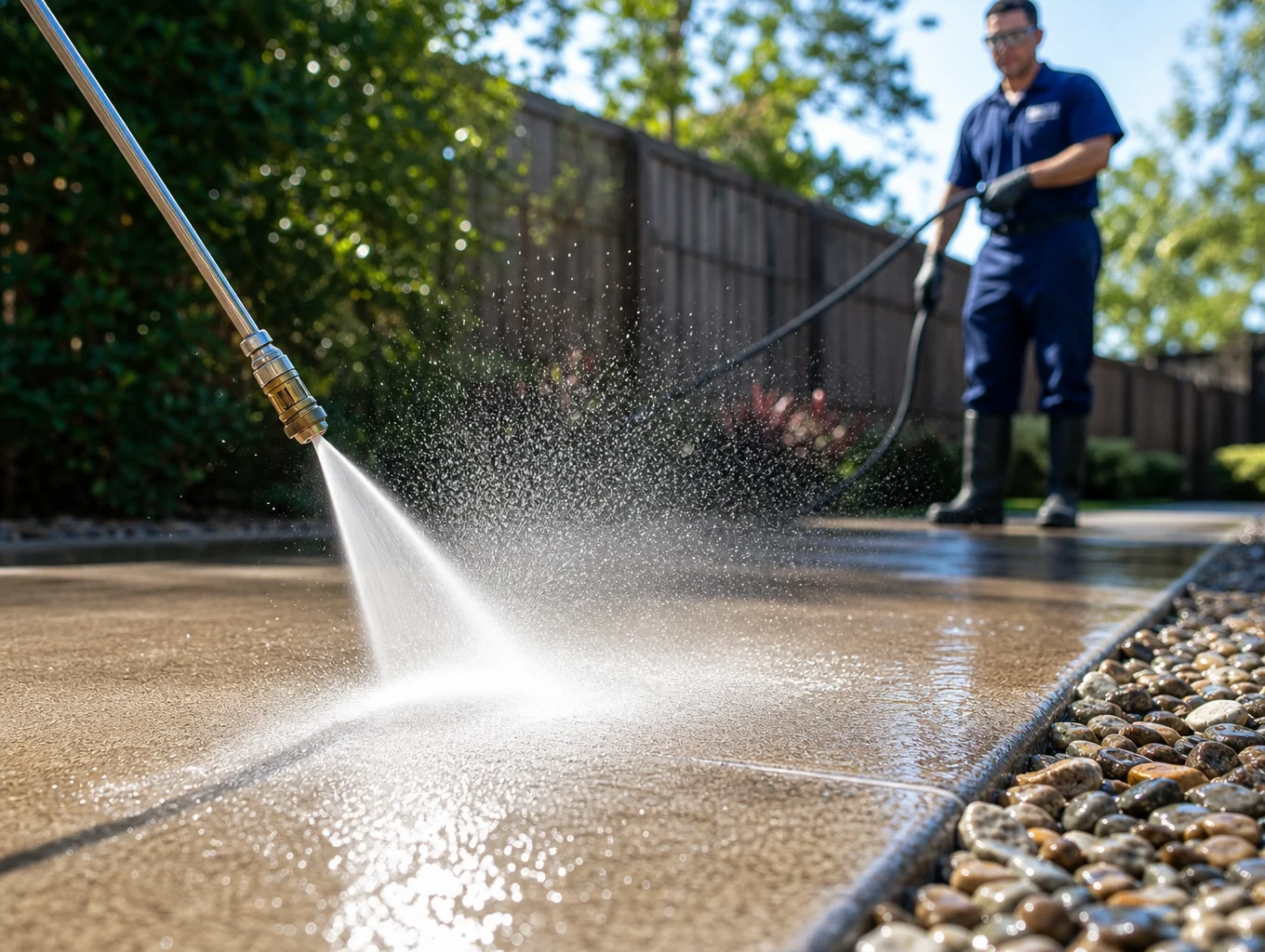 High-pressure surface cleaning on concrete driveway in Auckland