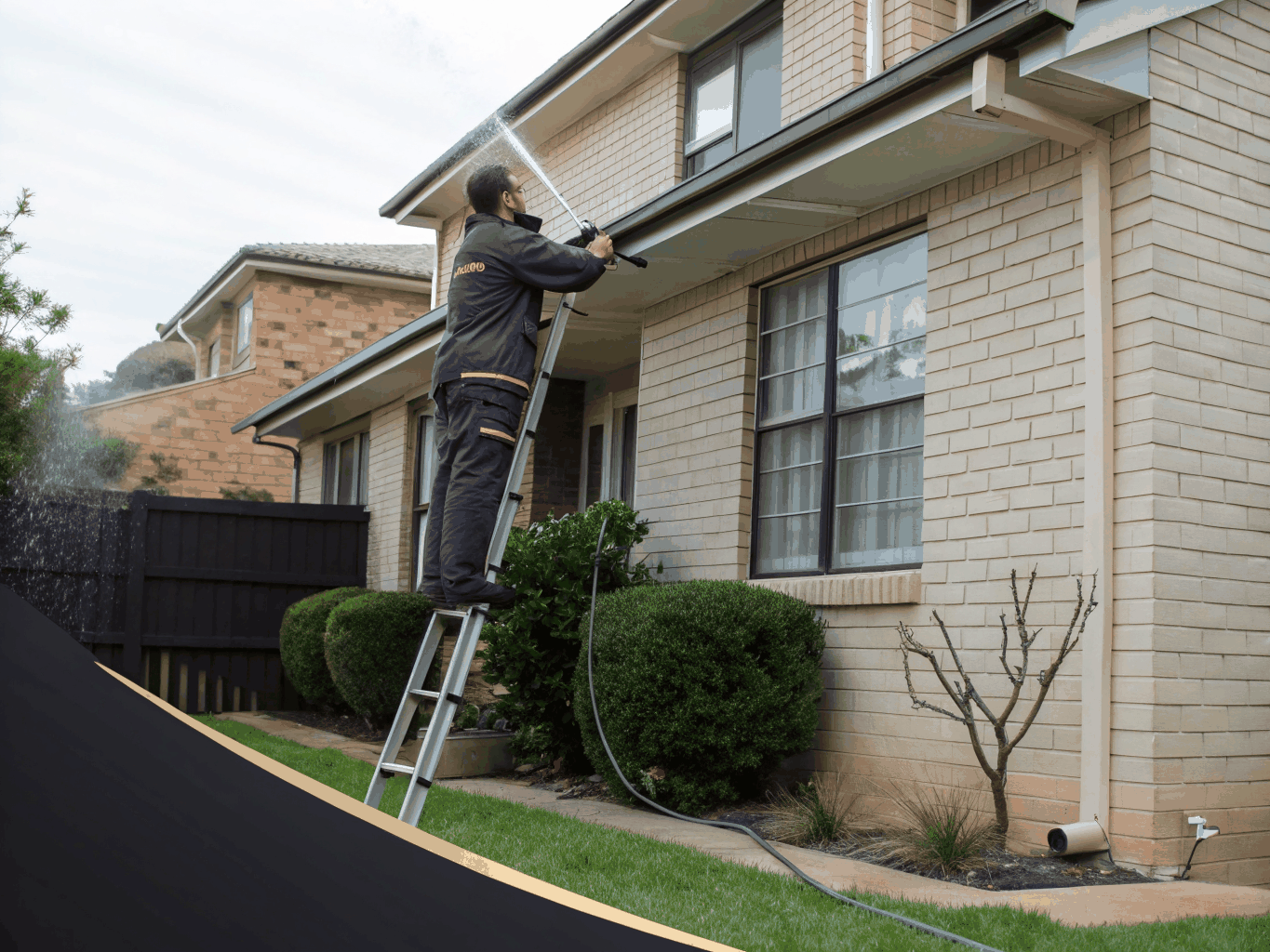 Safe exterior barrier pest management application around property perimeter