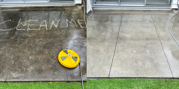 High-pressure surface cleaning on concrete driveway in Auckland